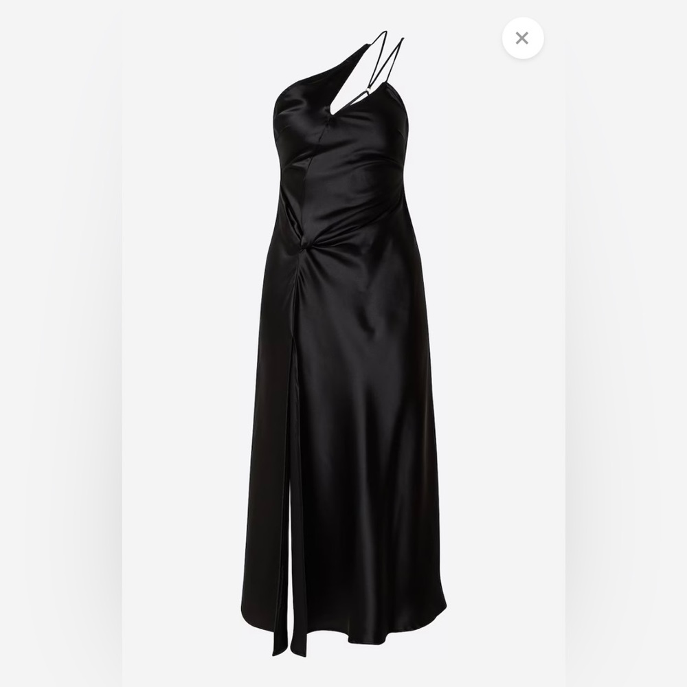 NWT AMYLYNN | Gemma Satin Asym Midi Dress Black Size Small